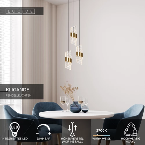 Lucide KLIGANDE - Pendelleuchten - Ø 25 cm - LED Dim. - 3x8W 2700K - Mattes Gold / Messing - USP
